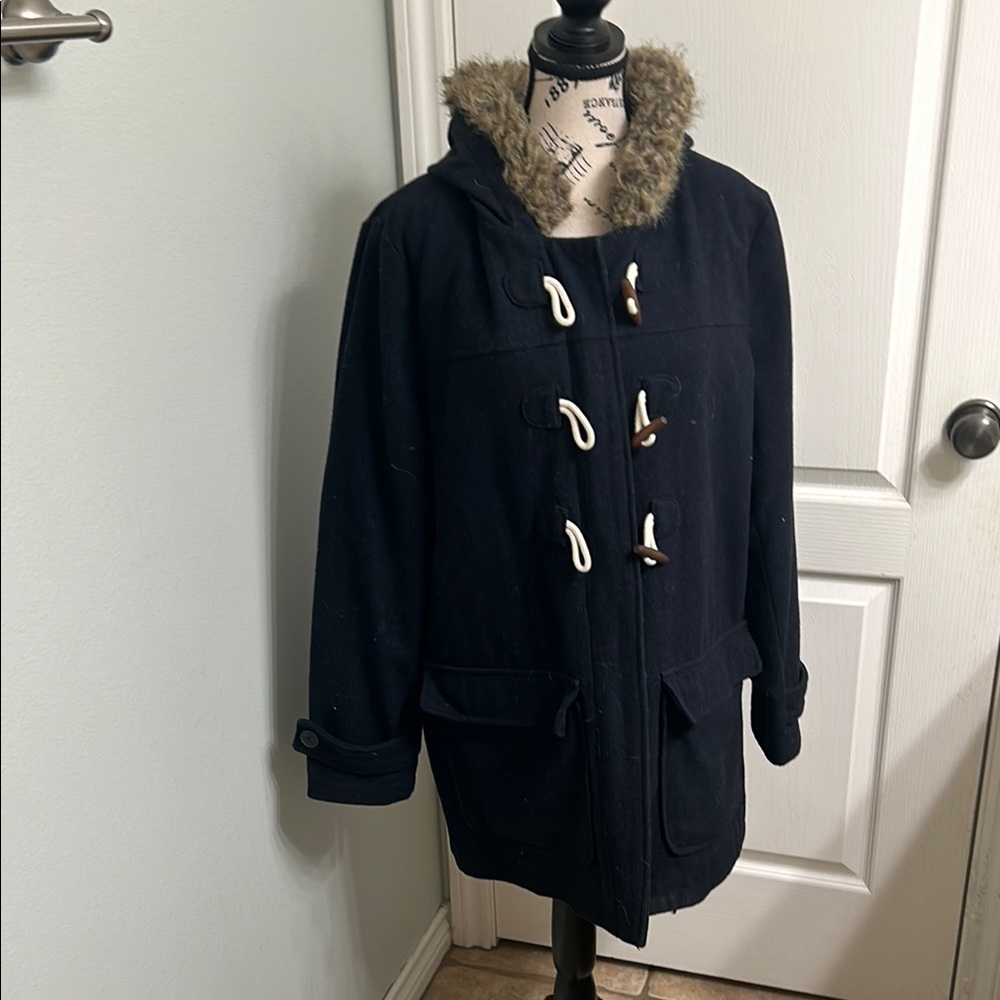 Old Navy Blue Utility Jacket with Cozy Faux Fur Collar